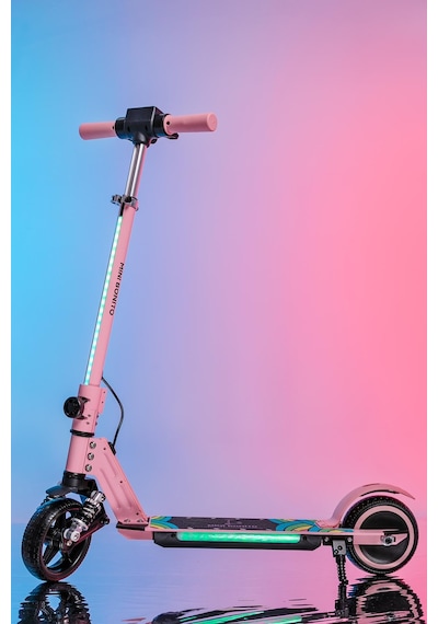 Mini Bonito Çocuk Katlanabilir, Led Işıklı, Amortisörlü Elektrikli Scooter Ayarlanabilir Direksiyonlu Dizlik Ve Dirseklik Hediyedir Pembe