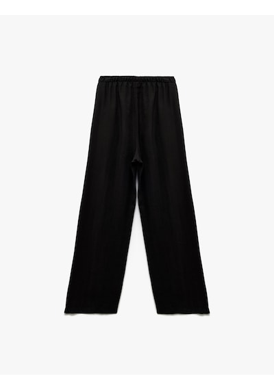Koton Beli Bağcıklı Bol Kalıp Cepli Geniş Paça Pantolon Siyah 6wal40003ıw Siyah