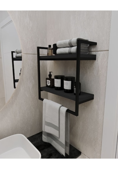 Aju Havluluk 2 Katlı Duvara Monte Raf Aksesuarlık Şal Askılığı Banyo Mutfak Düzenleyicii Antrasit