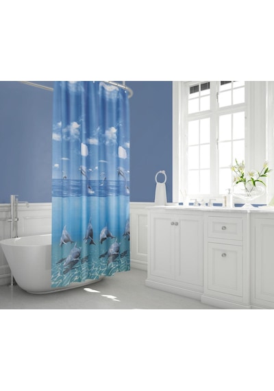Zethome Tropik Banyo Duş Perdesi 8852 Tek Kanat 1X240x200 Mavi