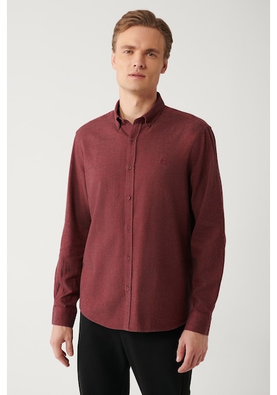 Avva Erkek Bordo Düğmeli Yaka Balıksırtı Flanel Regular Fit Gömlek B002033 Bordo