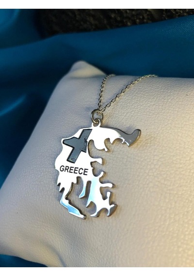 Vog Yunanistan Greece Haritası Bayrağı Beyaz Renk 925 Ayar Gümüş Ülke Kolye
