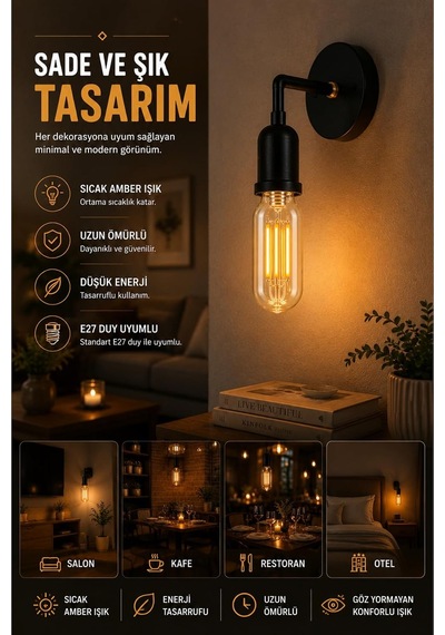 T45 Rustik Filament Led Ampul, E27 Duy, 4w, 2700k Sıcak Gün Işığı, 280 Lm, 5'li Set Diğer