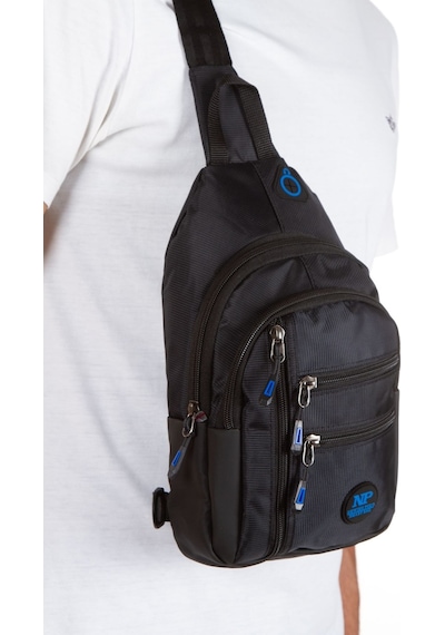 Newish Polo İmpertex Suya Dayanıklı Siyah-mavi Kulaklık Ve Usb Çıkışlı Unisex Omuz Ve Bel Çantası Siyah - Mavi
