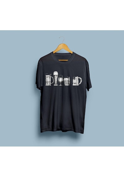 Oversize Bardakları Tasarım Unisex T-shirt Siyah
