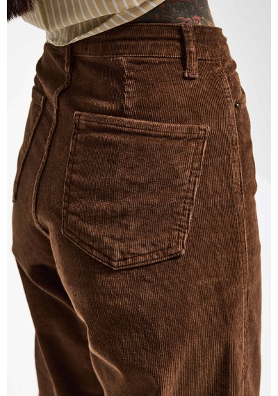 Itsbasic Kadın Kahve Renk 26w5-42 Relax Fit Elastan Kumaş Velvet Kadife Kumaş Pantolon Kahverengi