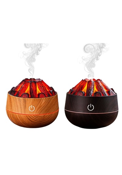 2 Adet Şömine Tasarımlı Usb Lı Led Aydınlatmalı Hava Nemlendirici,aromaterapik Hava Difüzörü,buhurdanlık,,sis Spreyli Gece Lambası, 300 Ml 10x10x10,3cm Kahverengi