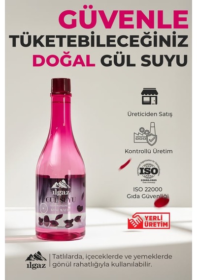İlgaz Gıdaya Eklenebilir Ve İçilebilir Gül Suyu 400 Ml Gül Aromalı 24'li Paket