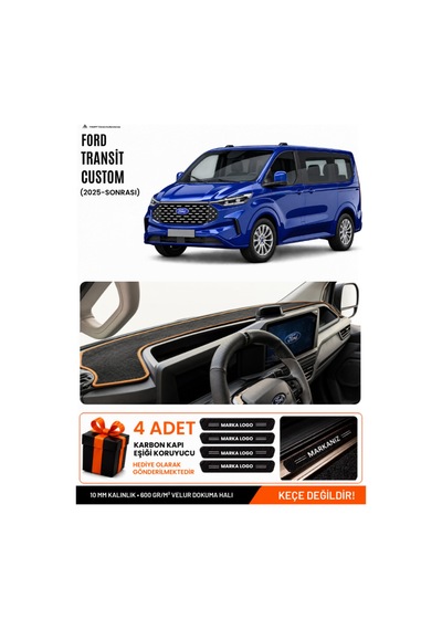 Ford Transit Custom 2025-sonrası Uyumlu Torpido Örtüsü, Torpido Kılıfı - Siyah Kahverengi