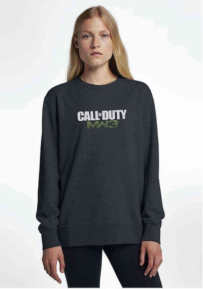 Call Of Dutf Mw3 Baskılı Füme Antrasit Kadın Sweatshirt