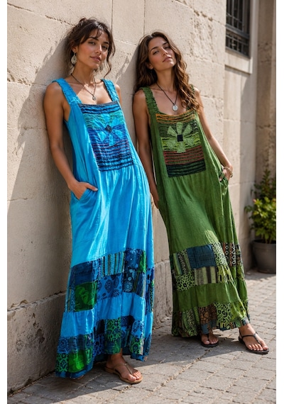 Eren Style Hint Patchwork Solopet Elbise Turkuaz