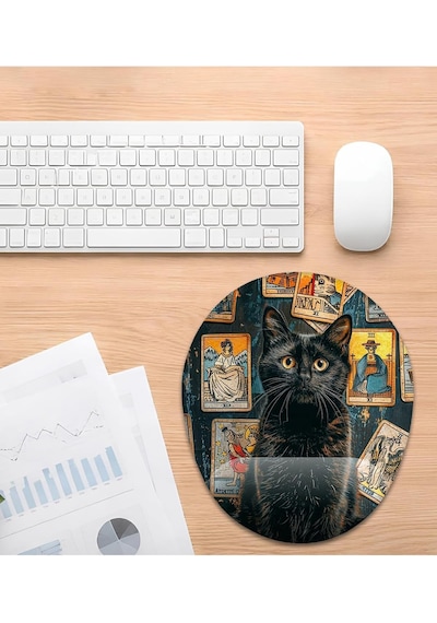 Tarot Ve Kedi Desenli Bilek Destekli Mouse Pad Çok Renkli