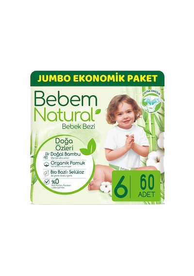 Bebem Natural Bebek Bezi 6 Numara XLarge Jumbo Avantaj Paketi 60 Adet