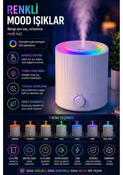 Q3 2.5 Lt Hava Nemlendirici Buhar Makinesi Ultrasonik Difüzör Oda Nemlendirici Hava Nemlendiricisi