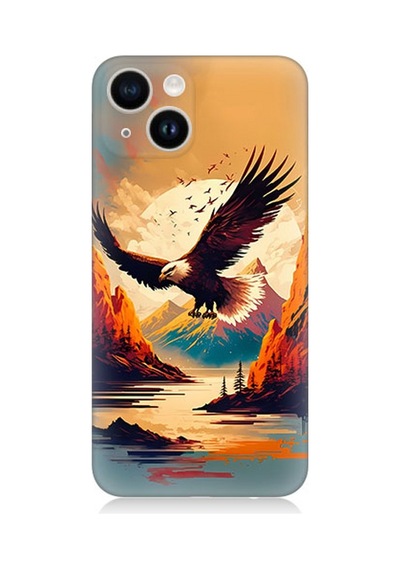 Apple Uyumlu iPhone 13 Silikon Kılıf Uçan Siyah Beyaz Kartal