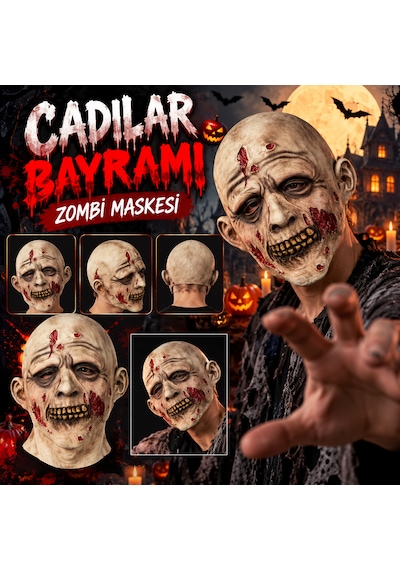Cadılar Bayramı Zombi Maskesi Gerçekçi Korkunç Zombi Yüzü, Tam Kafa Lateks Maske, Yetişkin Halloween Kostüm Aksesuarı 18+