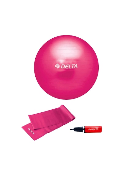 Delta 55 Cm Pilates Topu 120 X 15 Cm Orta Sert Bant Pompa Seti Pembe
