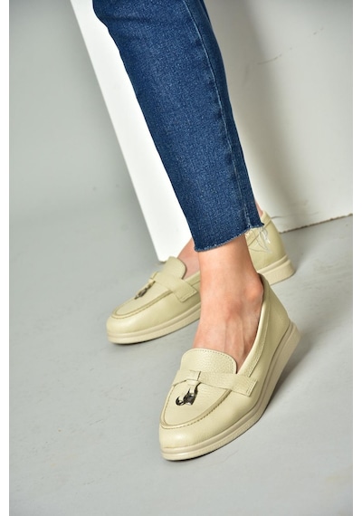 Fox Shoes P555014103 Bej Hakiki Deri Kadın Ayakkabı Bej