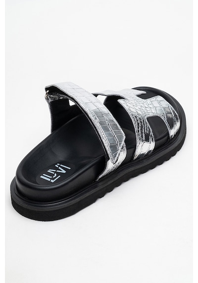 Luvishoes Luvi Shoes Loana Gümüş Baskı Hakiki Deri Kadın Terlik Gümüş