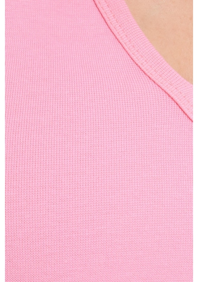 Tudors Kadın Slim Fit Dar Kesim V Yaka Sıfır Kol Pamuklu Ribanalı Pembe Bluz-38837 Pembe