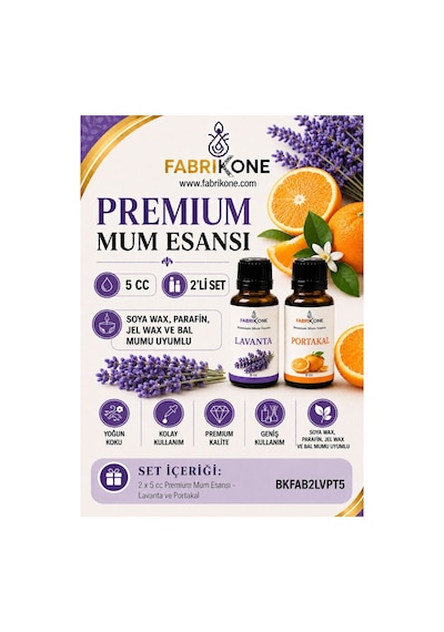 Premium Mum Esansı 5 Cc 2'li Set - Lavanta, Portakal - Soya Wax, Parafin, Jel Wax Ve Bal Mumu Uyumlu Bkfab2lvpt5 Karışık
