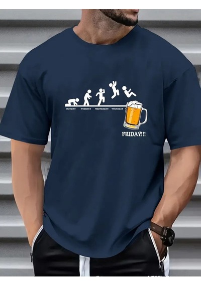 Flood Of Style Erkek Lacivert Friday Beer Baskılı Oversize