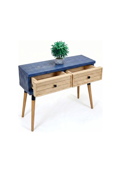Mobenta Stria Entry: Modern Masif Dresuar 2 Çekmeceli Antre Konsolu - 120x31 Ig-bz Mavi-krem
