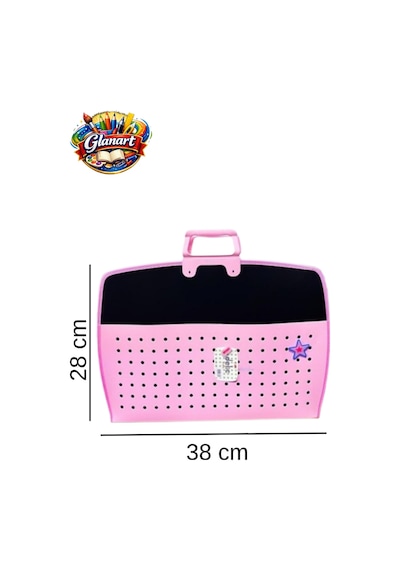 Fermuarlı 25x35 Resim Çantası, Proje Çantası Delikli Model Su Geçirmez 28x38 Cm Pembeye Siyah