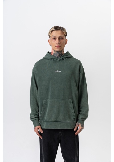 Respire Erkek Snake Baskılı Yıkamalı Kapüşonlu Oversize Hoodie Yeşil