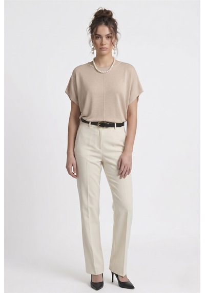 Neden Tekstil Kadın Basic Relaxed Keten Bluz - Pudra