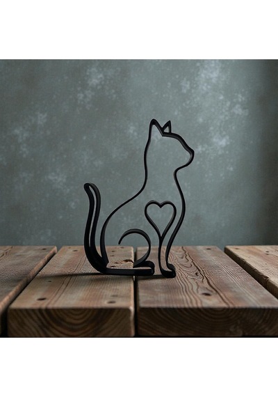 Kalpli Minimalist Kedi Silüeti Biblo Modern Çizgi Sanatı Dekoratif Obje Ve Duvar Tablosu 22 18 Cm