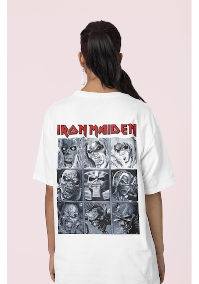 Iron Maiden Rock Metal Müzik Grubu Sırt Baskılı Unisex Oversize T Beyaz