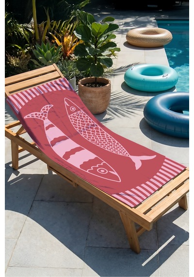 Balık Figürlü Marine Plaj Havlusu - Modern Akdeniz Pembe Mercan Hızlı Kuruyan Mikrofiber Havlu Örtü İnci Esinti