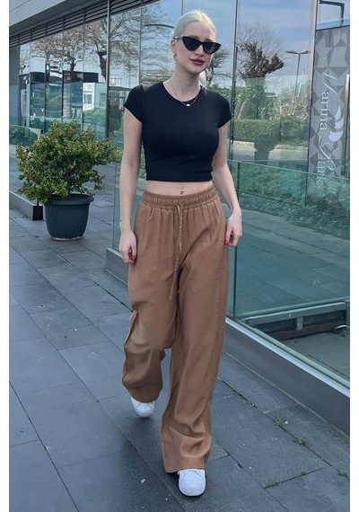 Madmext Camel Geniş Paça Kadın Pantolon Mg1982 Camel