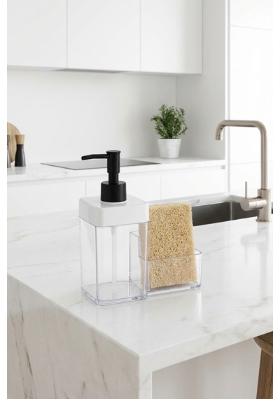 Makri Home Sıvı Sabunluk Süngerlikli, 2 Hazneli, 350 Ml + 350 Ml, Plastik Siyah