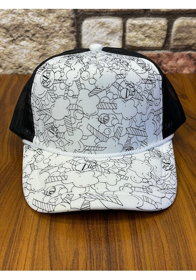 Hamze Trucker Model Baskılı Hafif Yazlık Beyzbol Cap Şapka Beyaz - Siyah