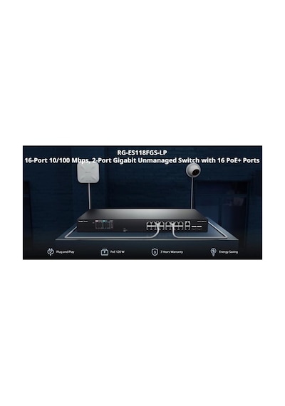 Ruıjıe Reyee Rg-es118fgs-lp 18 Port, 16 Port Megabit Poe, 120w, 2 Port Gigabit Combo, Switch Me