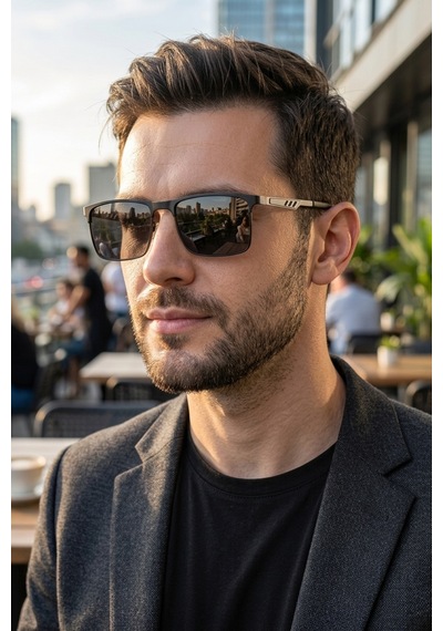Di Caprio Dc3050black Urban Edge Dikdörtgen Polarize Camlı Erkek Güneş Gözlüğü Siyah