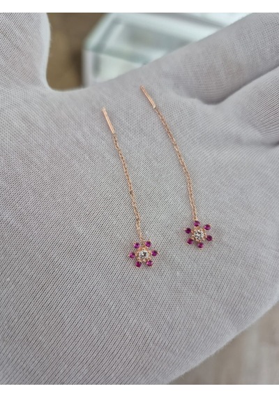 925 Ayar Papatya Silver Taşlı Sallantılı Çiçek Küpe.rose.gold.rodaj Gümüş