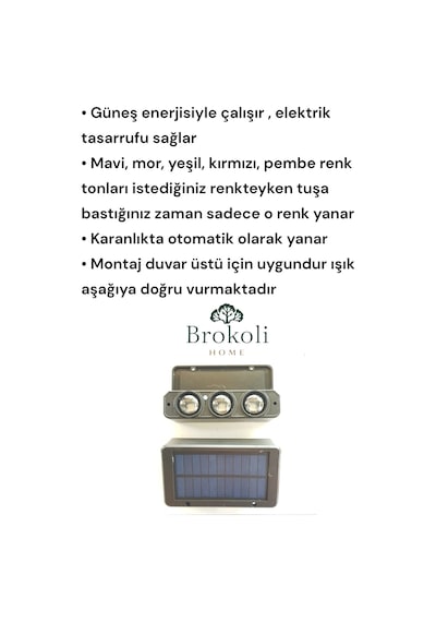 Güneş Enerjili 3 Led Li Duvar Aydınlatma Köşebent 5 Renkli Dekoratif Aydınlatma Bahçe Dekorasyon