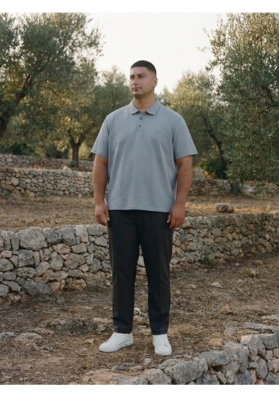 Maccali Erkek Lila Büyük Beden Bol Basic Polo Yaka Tişört