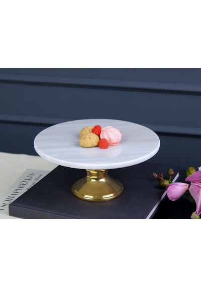 Whıte Marble Ayaklı Pasta Standı 25x25x12 Cm beyaz