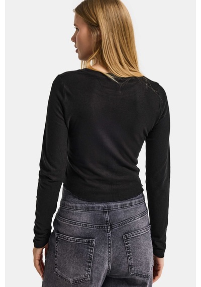 it's basic Kadın Siyah Renk W5 Asimetrik Kesim Crop Fit Tasarım Body