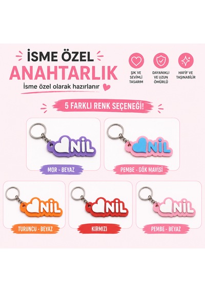 Dual 3d İsme Özel Kalpli Anahtarlık Çanta Süsü Kişiye Özel İsimli Kalp Tasarımlı Çanta İsmliği Beyaz
