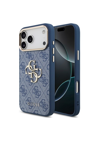 Apple Uyumlu iPhone 18 Pro Max Kılıf Guess Lisanslı Gold Metal Kamera Çerçeve Metal Büyük 4g Ve Yazı Logolu Mavi