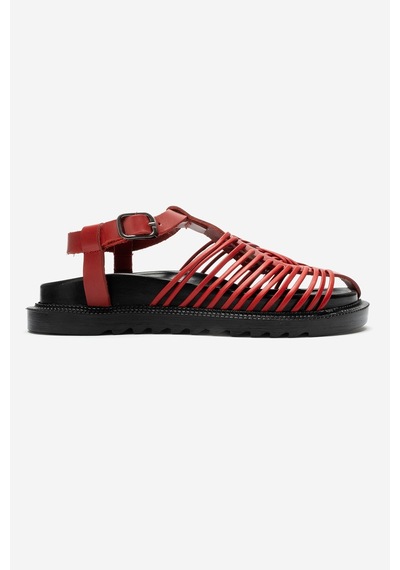 Luvi Shoes Thames Kırmızı Hakiki Deri Kadın Sandalet