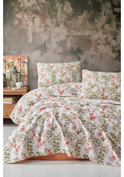 Elart Pamuk Pike Çift Kişilik Flores Pudra 200 x 220 CM Pudra