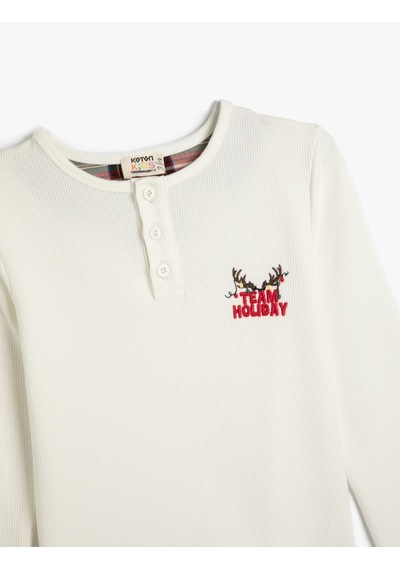 Koton Pijama Üstü İşleme Detaylı Düğmeli Yuvarlak Yaka Uzun Kollu Beyaz 5wlm40017mk
