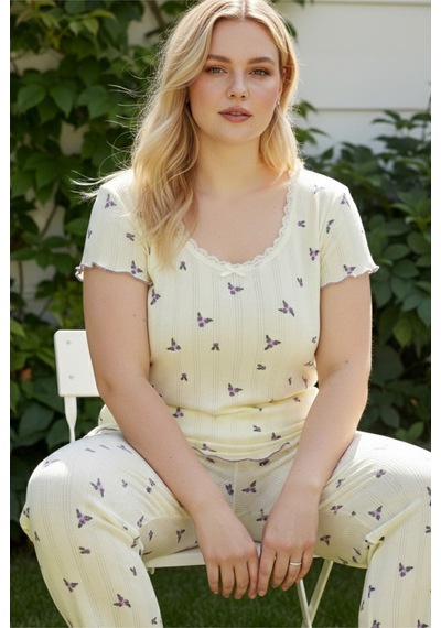 Siyah İnci Pamuklu Pointel Ajurlu/delikli Büyük Beden Örme Pijama Takım26120891 Sarı Siyah İnci Pamuklu Pointel Ajurlu/delikli Büyük Beden Örme Pijama Takım26120891 Sarı