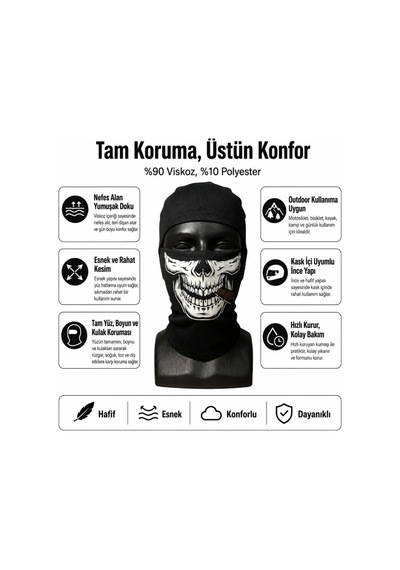Storeşahin Unisex Kuru Kafa Puro Baskılı Balaklava 1 Adet Tek Beden Viskoz Kask İçi Outdoor Maske Shn0720 Siyah